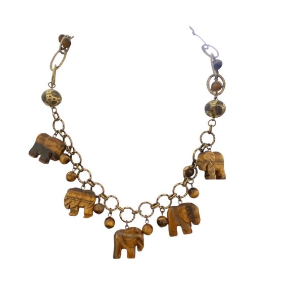 Coldwater Creek Tiger Eye Necklace charm with animals lucky elephants safari - Picture 4 of 15